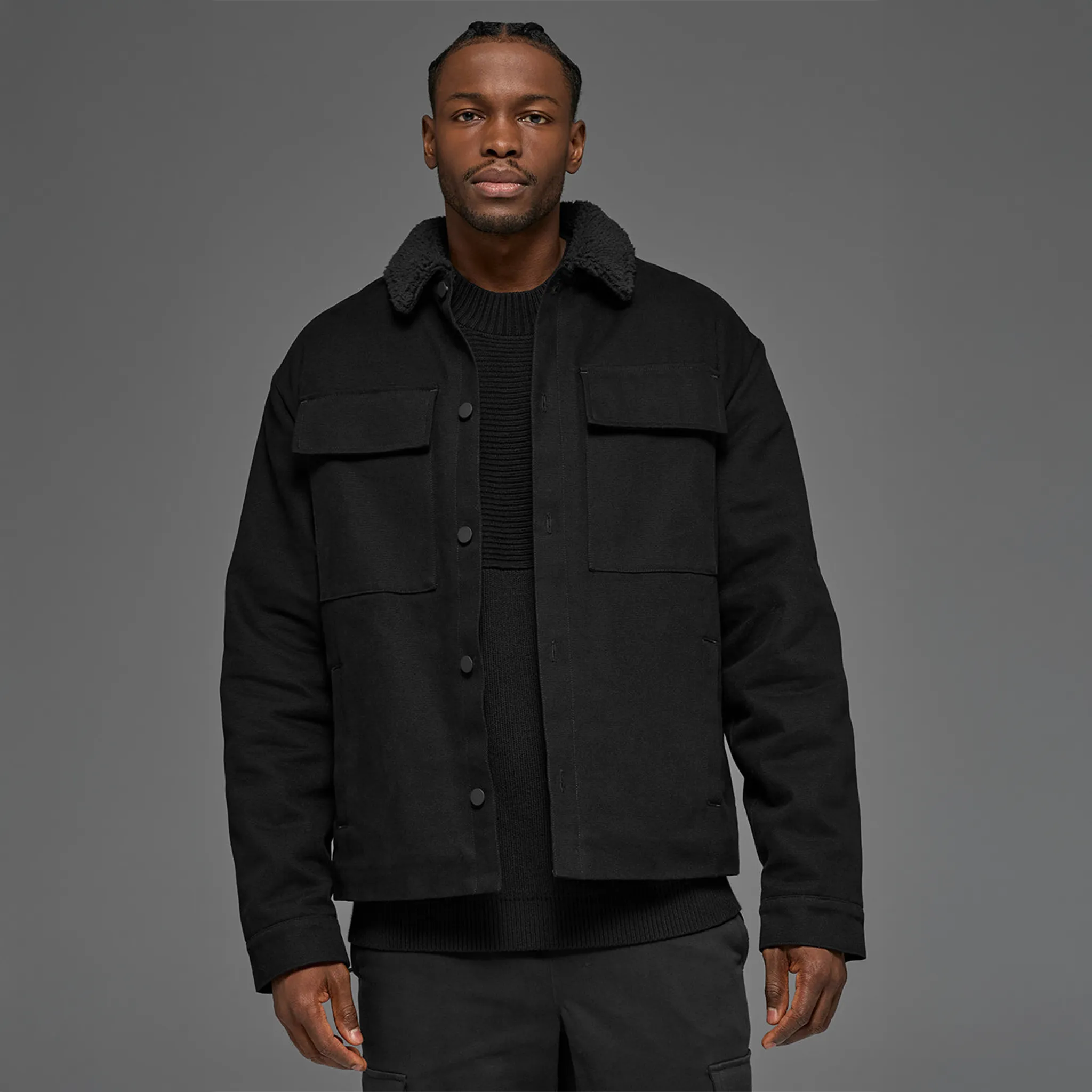 Front Alo Yoga Canvas Utility Black Shacket Jacket